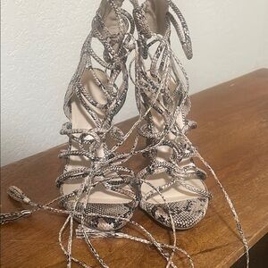 Snakeskin Lace-Up Women's Heels